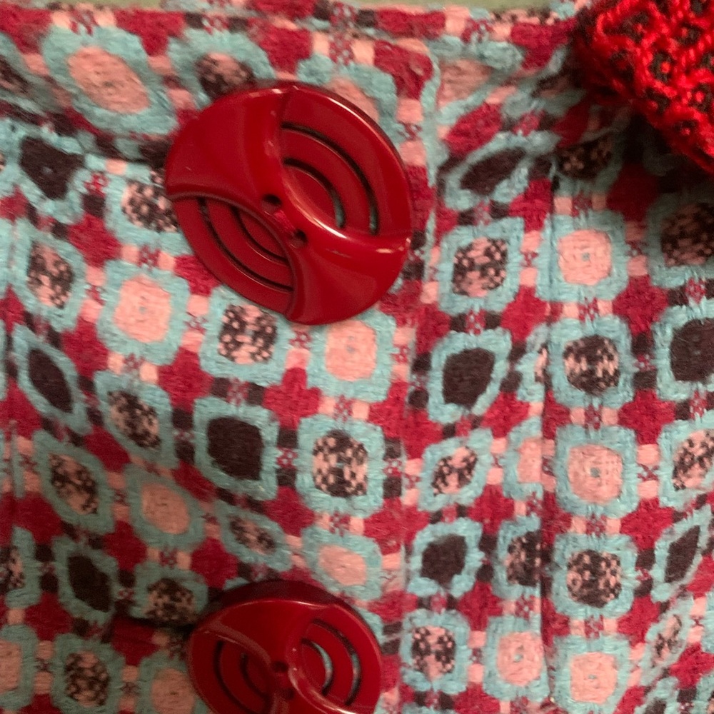 An Ren Red Collar Mixed-Pattern Pea Coat - Picture 6 of 16